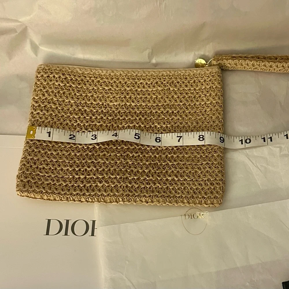 Bundled Dior Raffia Wristlet Clutch &  Limited Edition Bag Charm Phone Key Ring - Picture 5 of 10